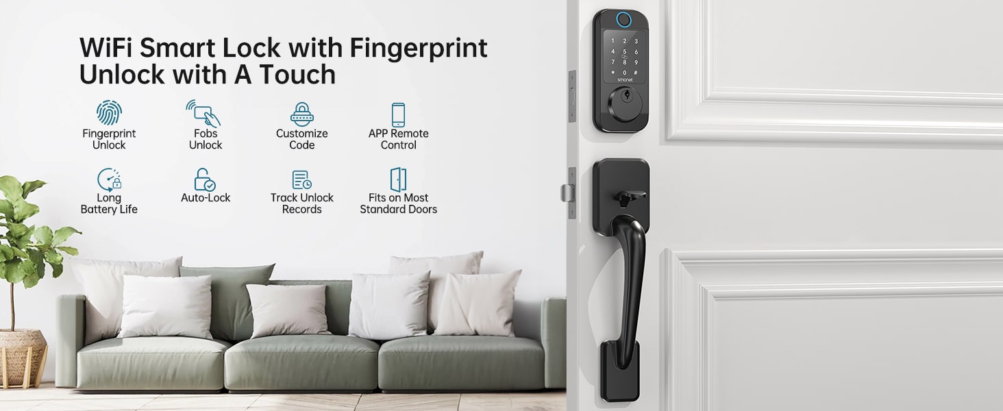 Smonet M6 WiFi Smart Lock with Fingerprint Unlock with A Touch